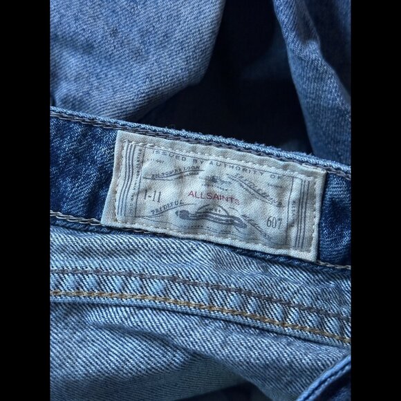 AllSaints Jeans 30W Womens Blue Casey Straight Dirty Denim Patch - Picture 7 of 8